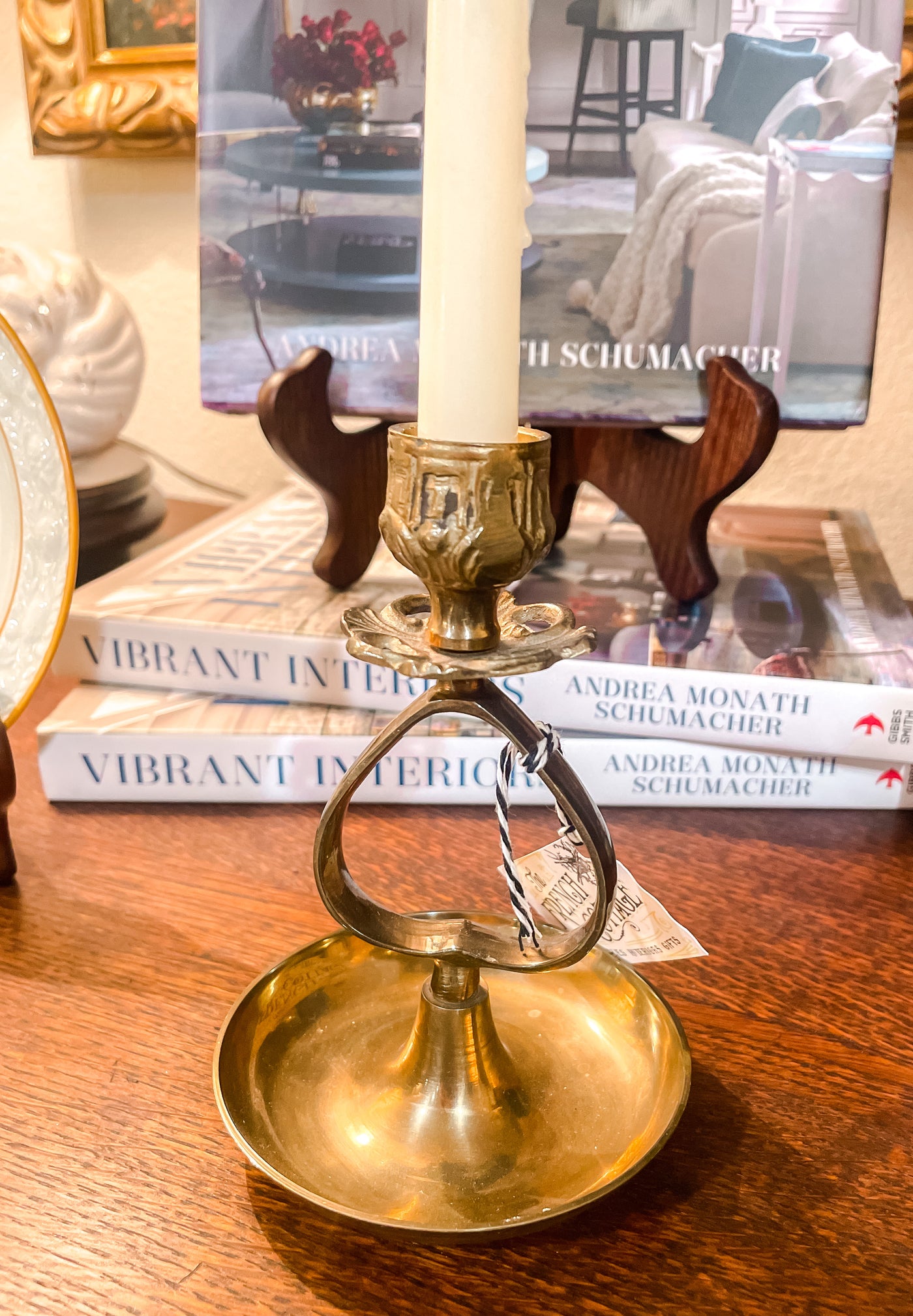 Vintage French Open Candle Holder, Brass