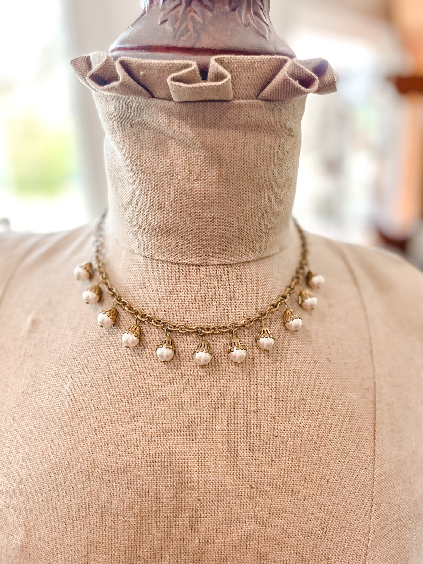 Vintage Gold Chain with Pearl Drops