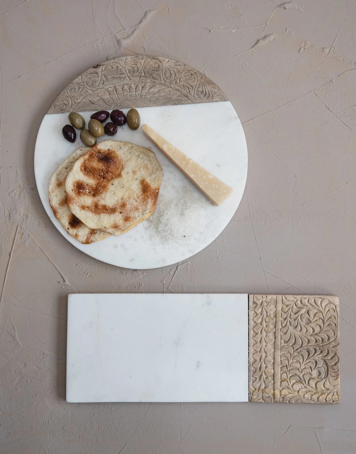 Marble and Hand-Carved Wood Serving Board