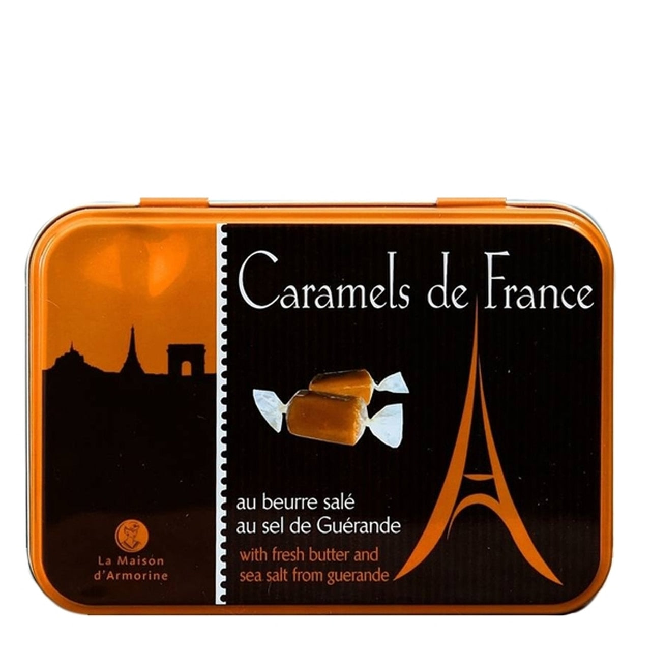 La Maison d'Armorine Chocolate Salted Butter Caramels in an Eiffel Tower Tin