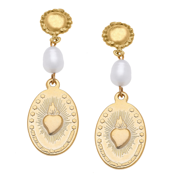 Handcast Medallion and Pearl Earring