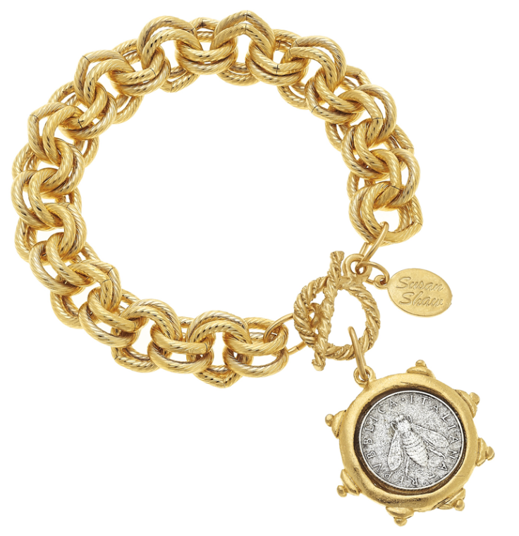 Gold Bee Italian Coin Bracelet