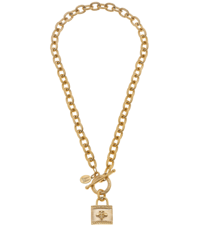 Gold Bee Lock Toggle Necklace