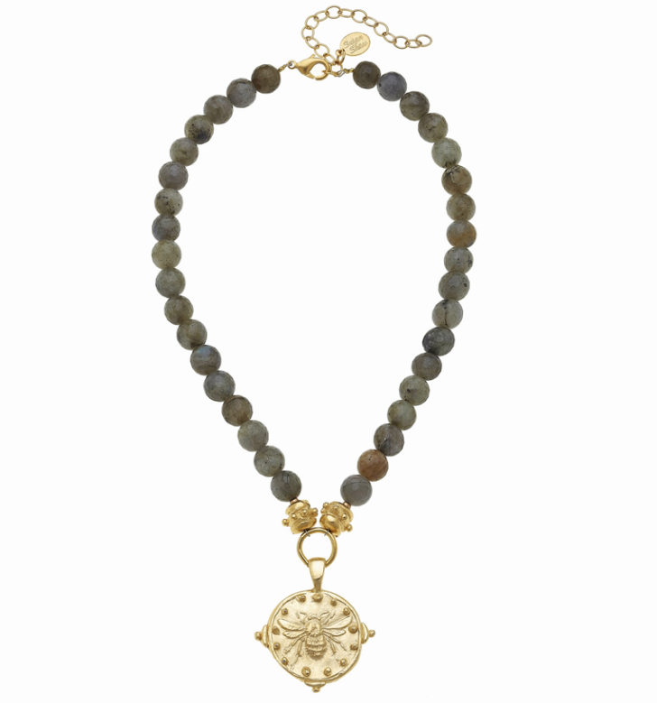 Gold Bee & Labradorite Necklace