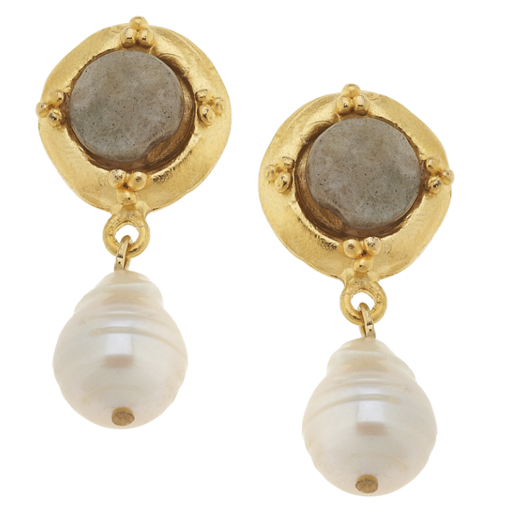 Gold Earring with Pearl and Labradorite