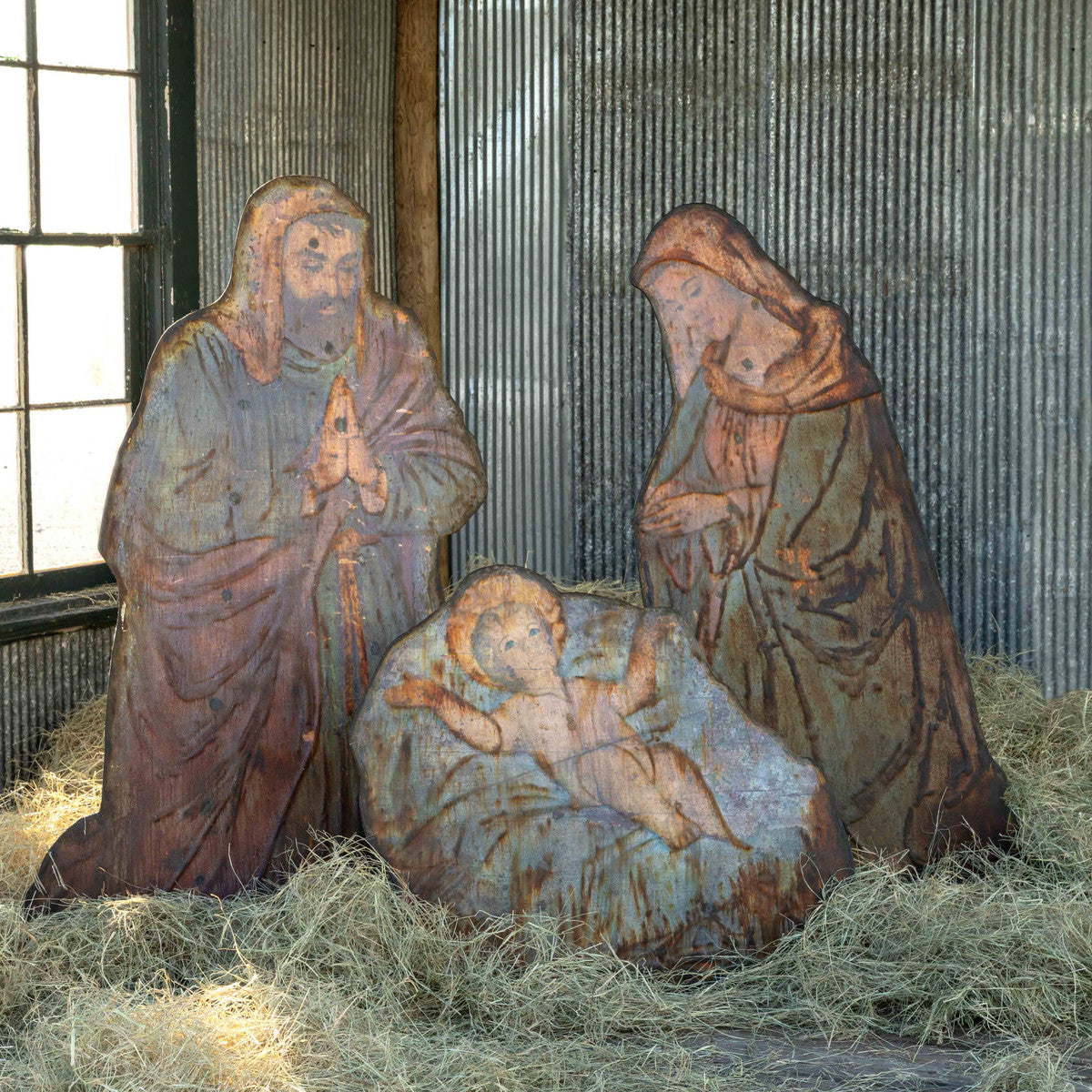 Antiqued Metal Nativity Set