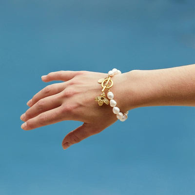 Gold Bee Charm Freshwater Pearl Bracelet