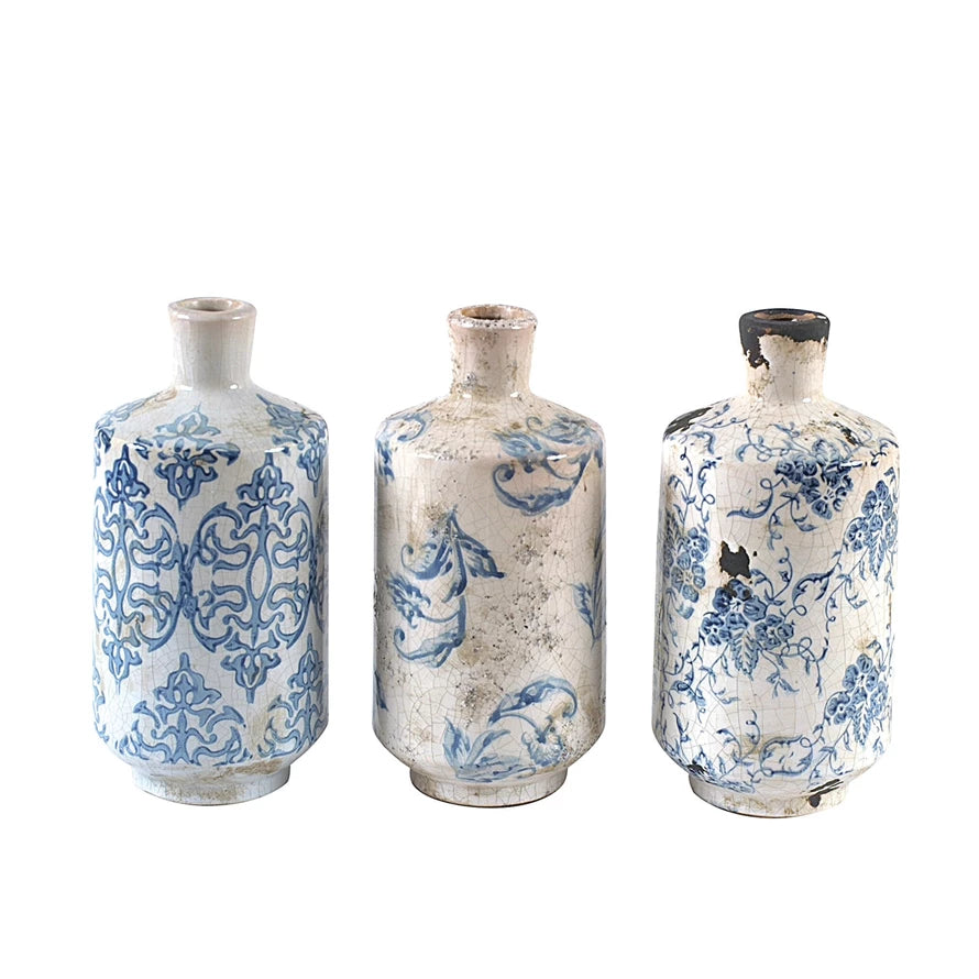 Blue & White Terra Cotta Vase