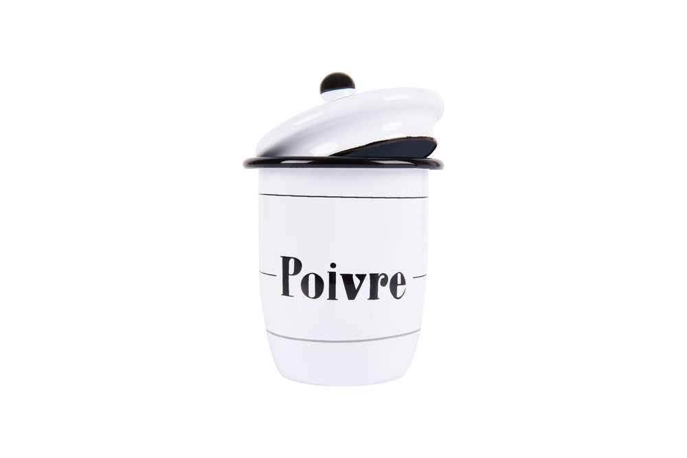 French Themed Black and White Enamel Canister