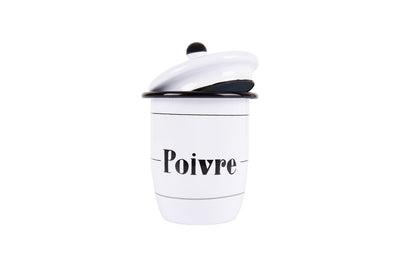 French Themed Black and White Enamel Canister
