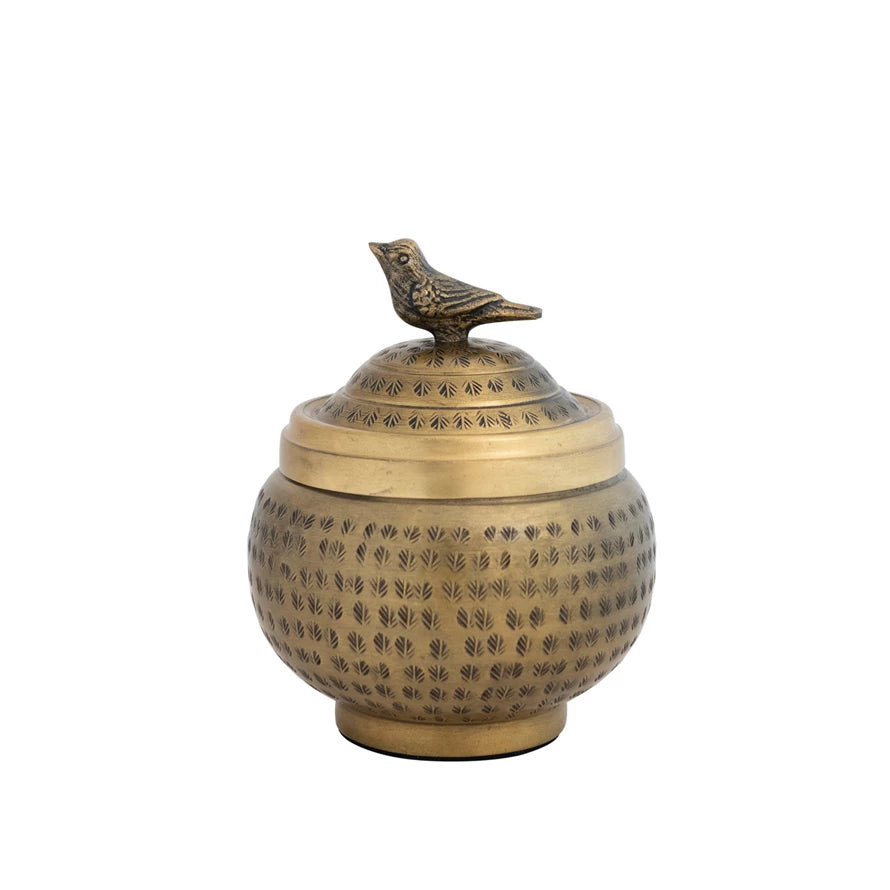 Decorative Hammered Container with Bird