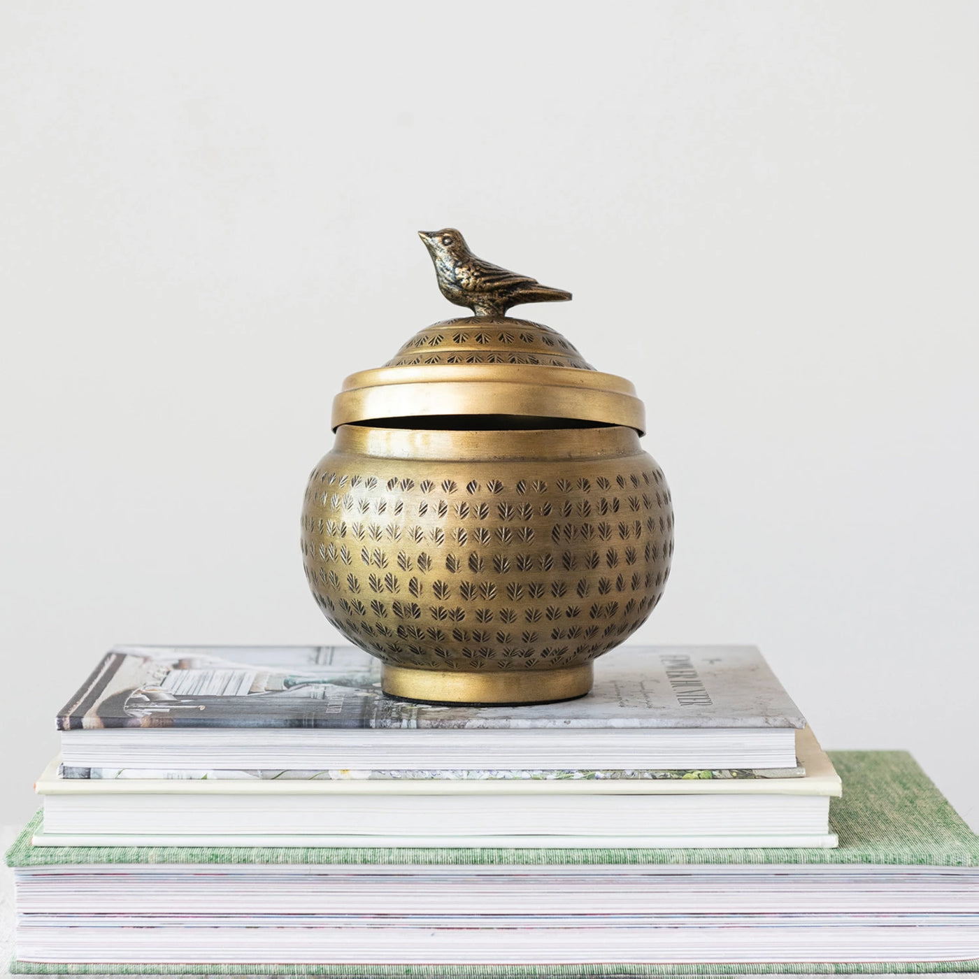 Decorative Hammered Container with Bird