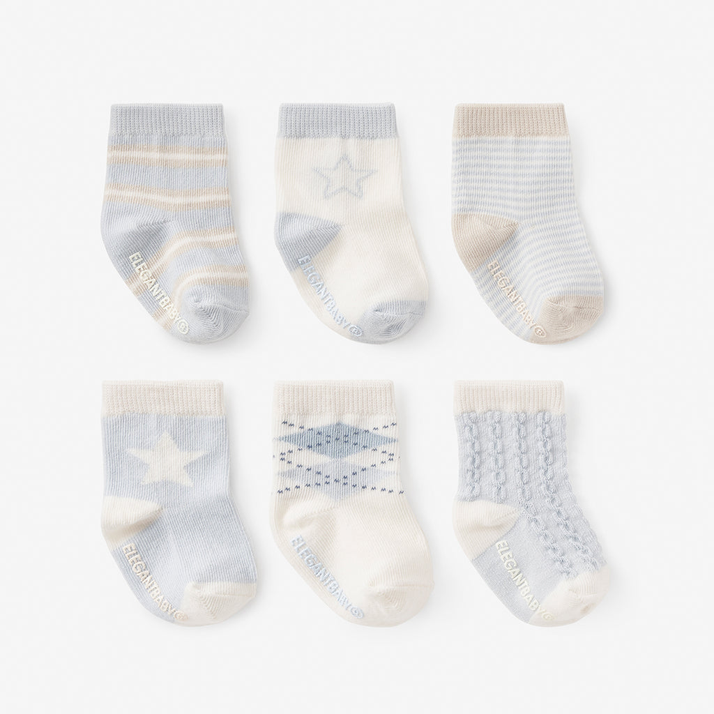 Classic Blue Non-Slip Baby Socks 6pk