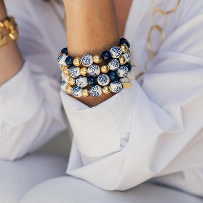 Blue and White Turquoise Lapis Stretch Bracelet