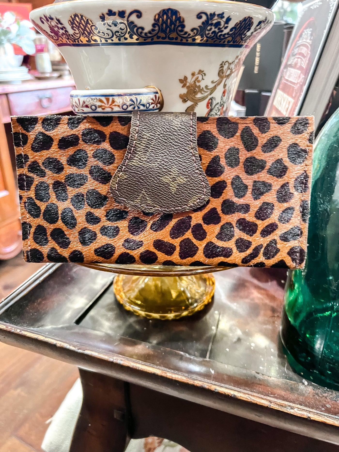 Leather and Leopard Hide Wallet with LV Closure