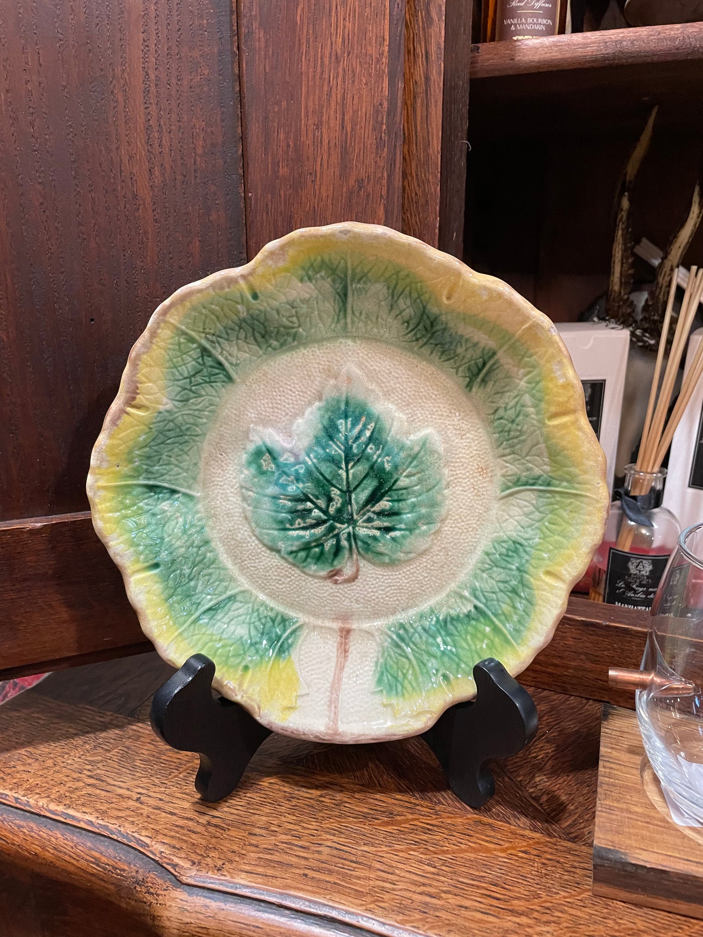 Antique 1890's Majolica Leaf Bowl