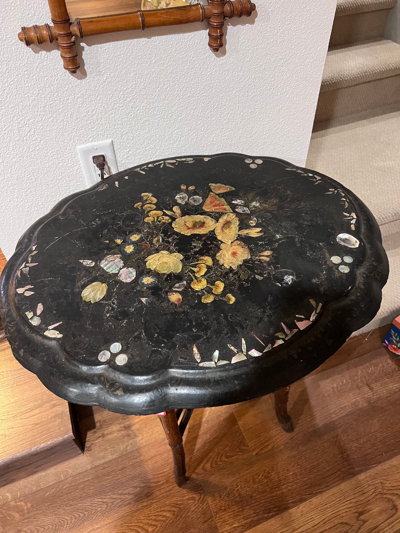 Antique Napoleon III Paper Mache Table with Mother of Pearl