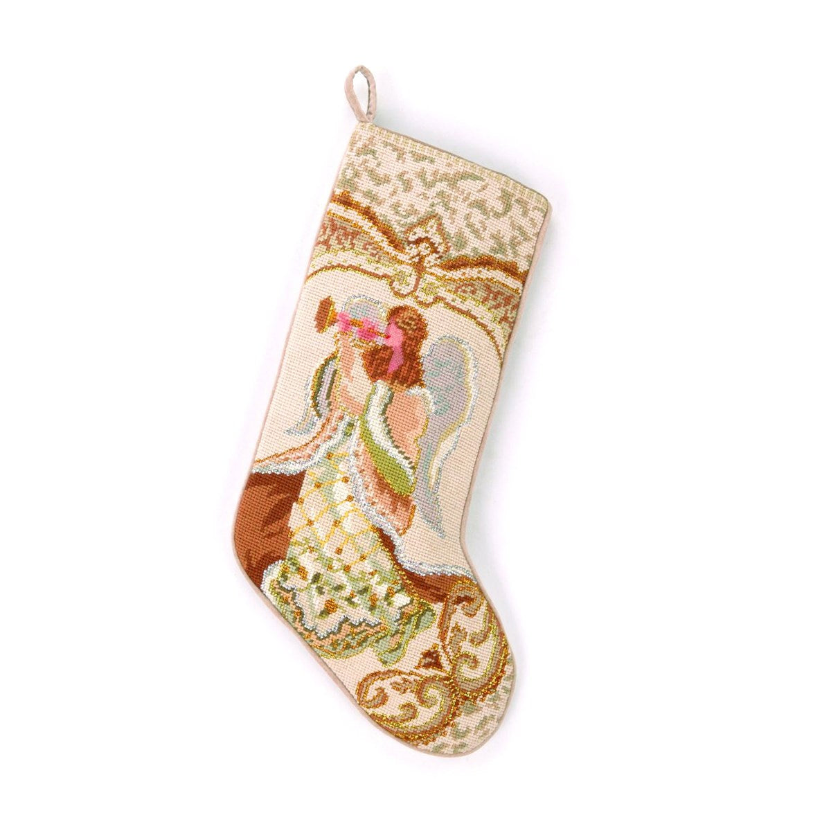 Angel with Horn Needlepoint Stocking