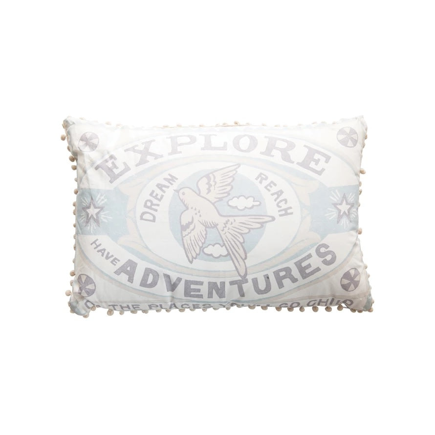 Explore Have Cotton Lumbar Pillow with Pom Poms