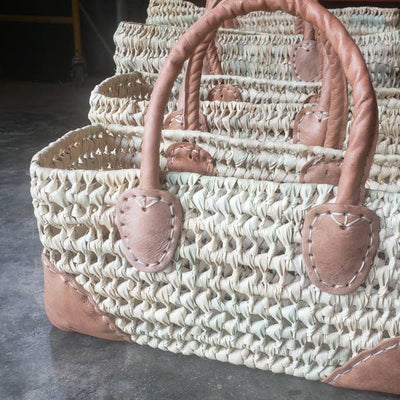 Open Weave Basket with Leather Trim