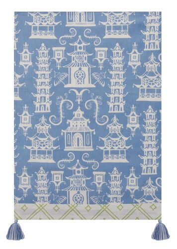 Pagodas Periwinkle Tassels Tea Towel