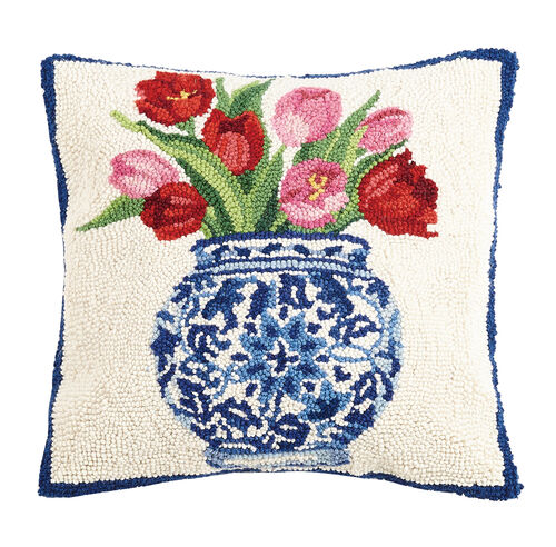 Chinoiserie Vase with Tulips Pillow