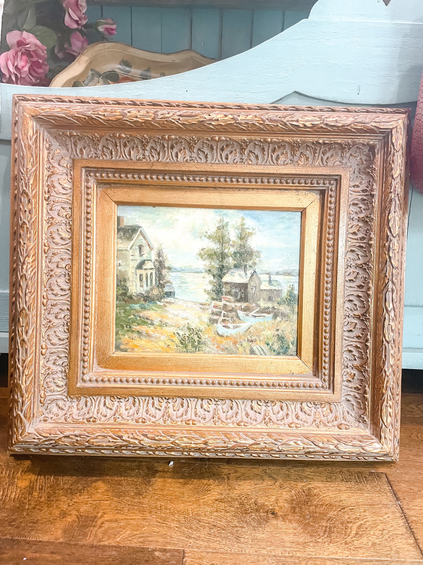 Original Oil Painting Of House at the Lake